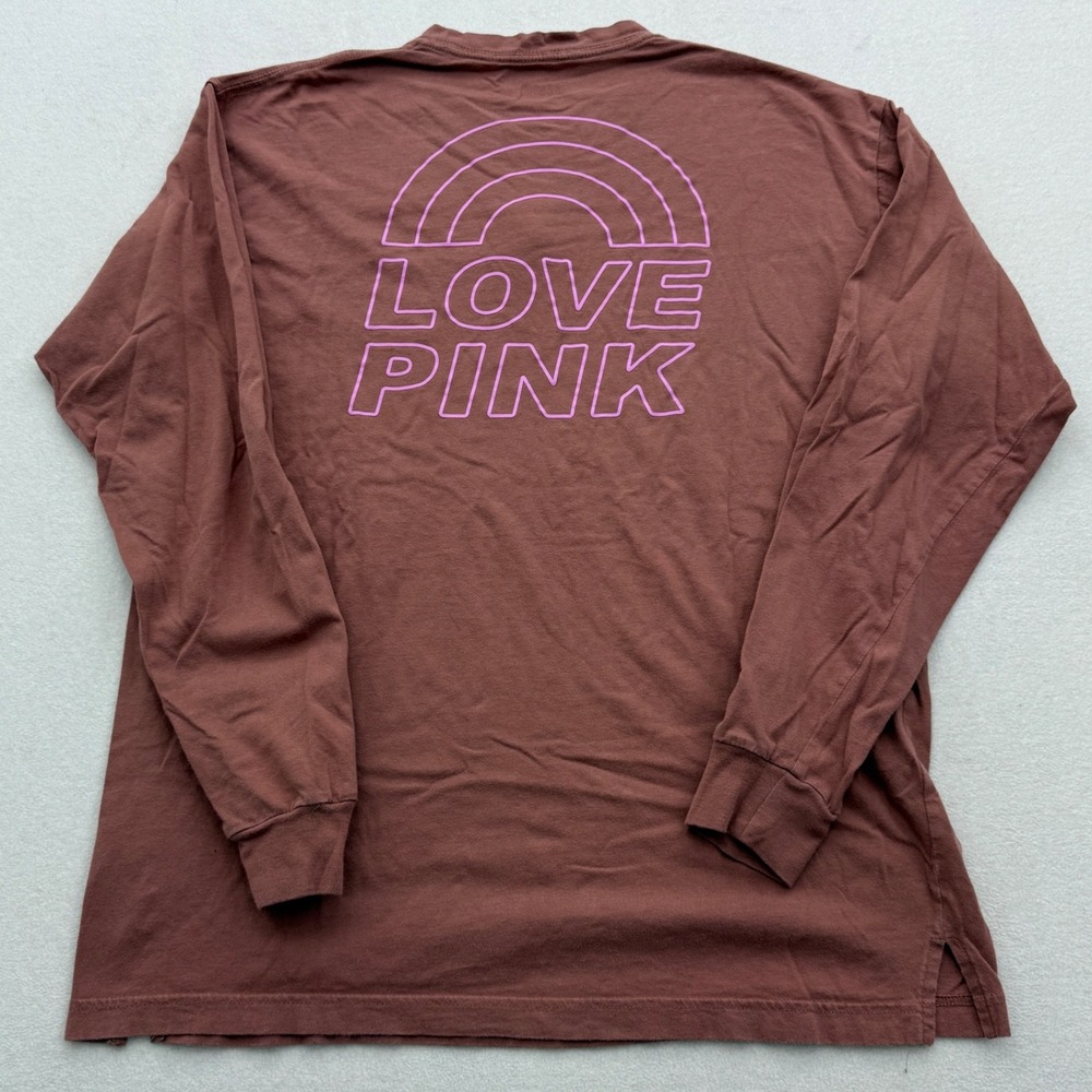 PINK Victoria's Secret Women's S Small Long Sleeve Rainbow Love Graphic T-Shirt‎